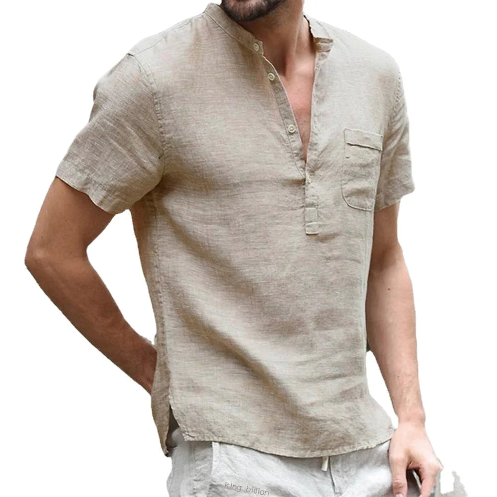 Summer New Men's Short-Sleeved T-shirt Cotton and Linen Led Casual Men's T-shirt Shirt Male Breathable S-3XL - 3KDyn